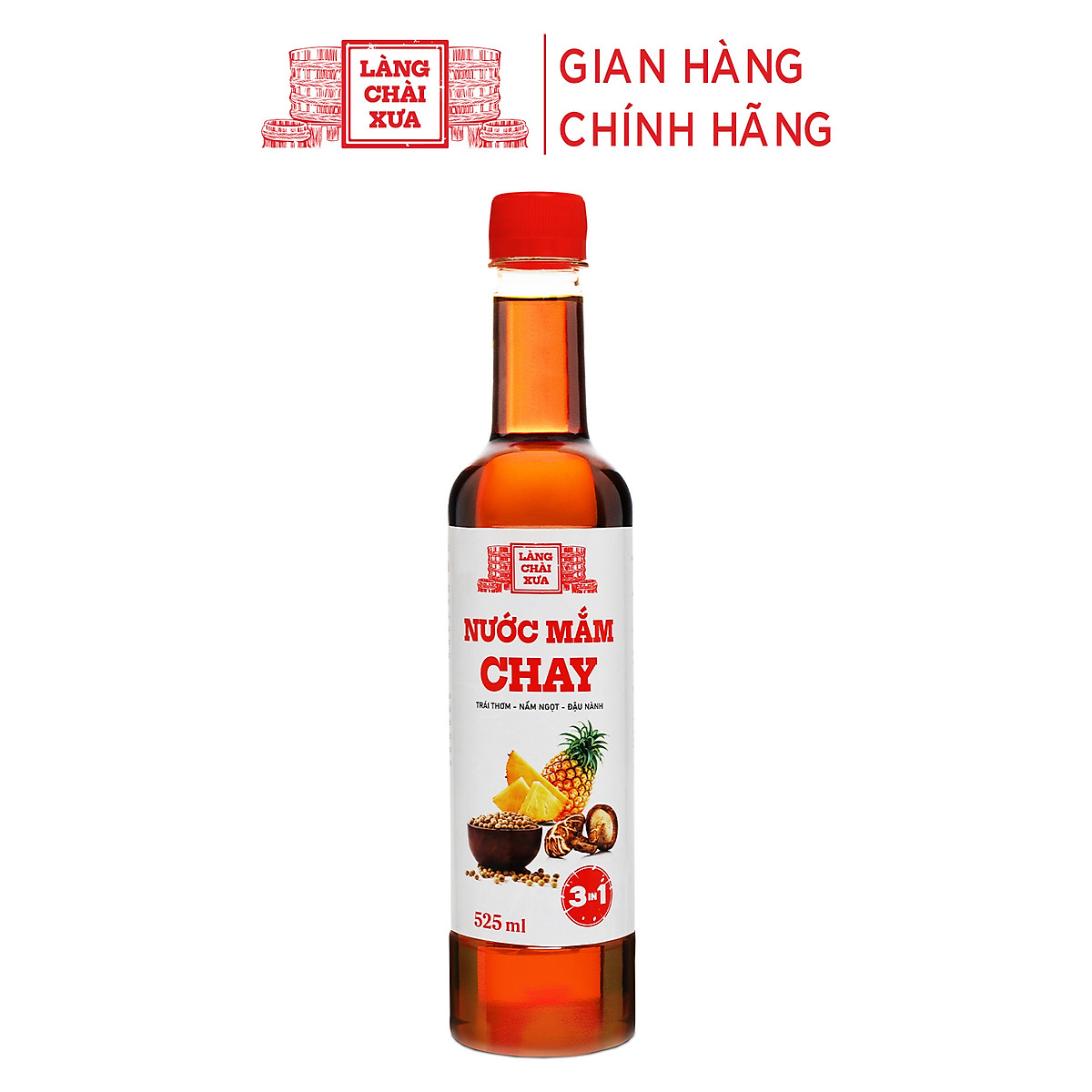 Đặc Sản Phan Thiết - Nước Mắm Chay 3 Trong 1 Làng Chài Xưa (01 Chai) 525Ml Trái Thơm Nấm Ngọt Đậu Nành 300 Năm Truyền Thống