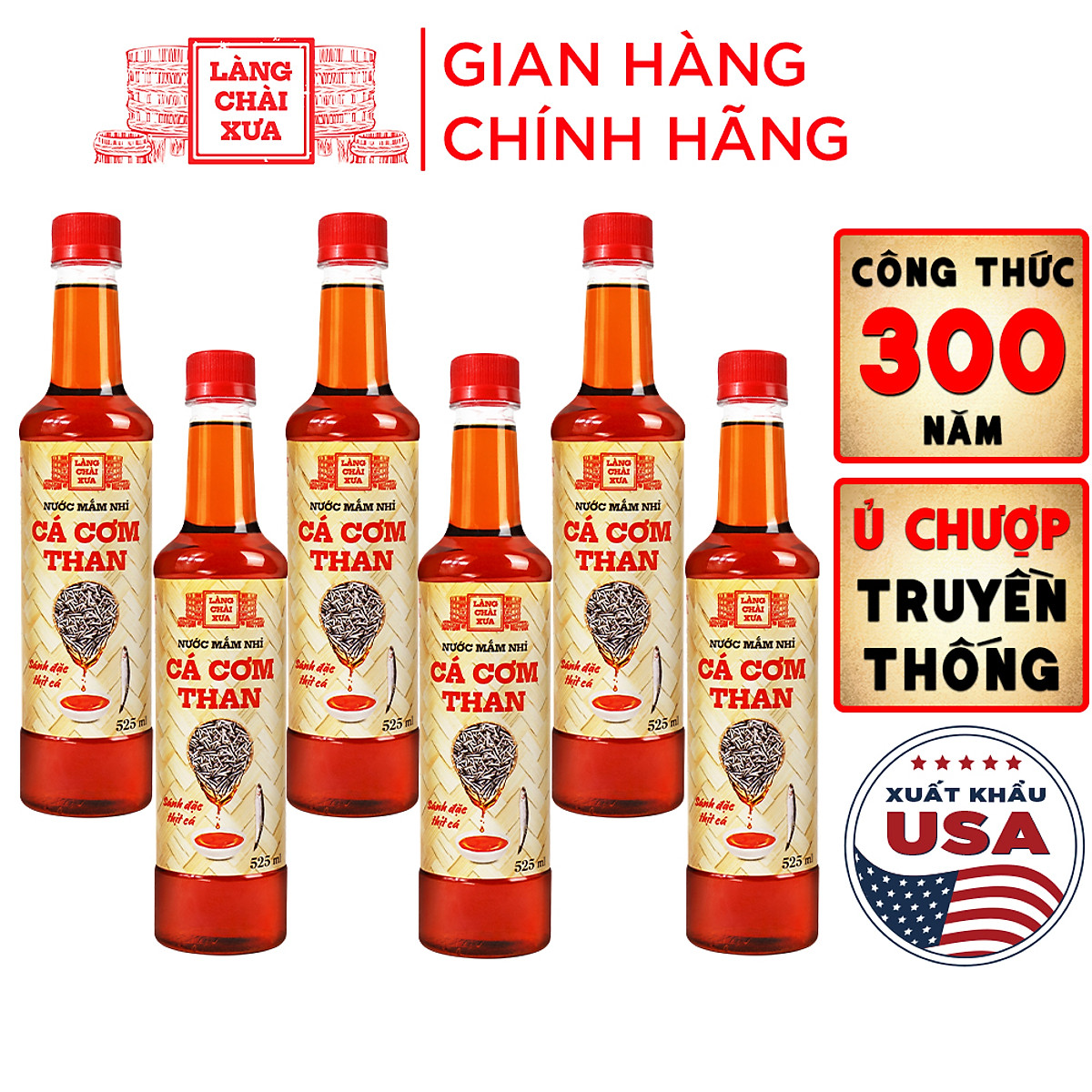 Đặc Sản Phan Thiết - Thùng 6 Chai Nước Mắm Nhỉ Cá Cơm Than Làng Chài Xưa 525Ml/Chai Sánh Đặc Thịt Cá 300 Năm Truyền Thống