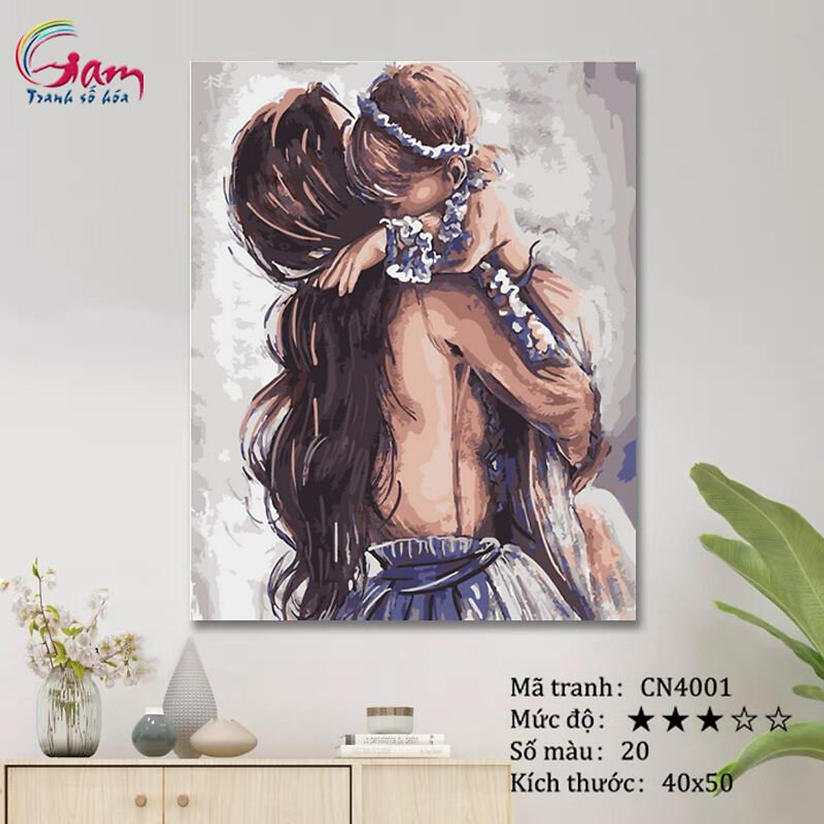Tranh tô màu theo số sơn dầu số hóa mẹ và con gái CN4001 - Tranh ...
