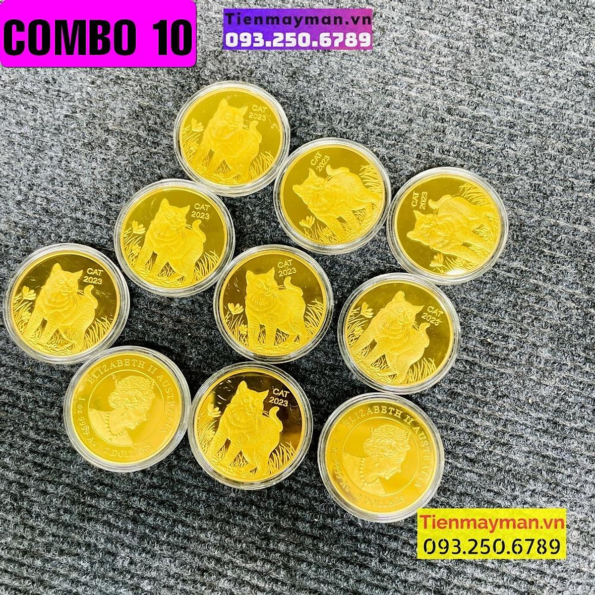Giá KM] COMBO 10 Đồng Tiền Xu Hình Mèo Vàng của Úc sang chảnh