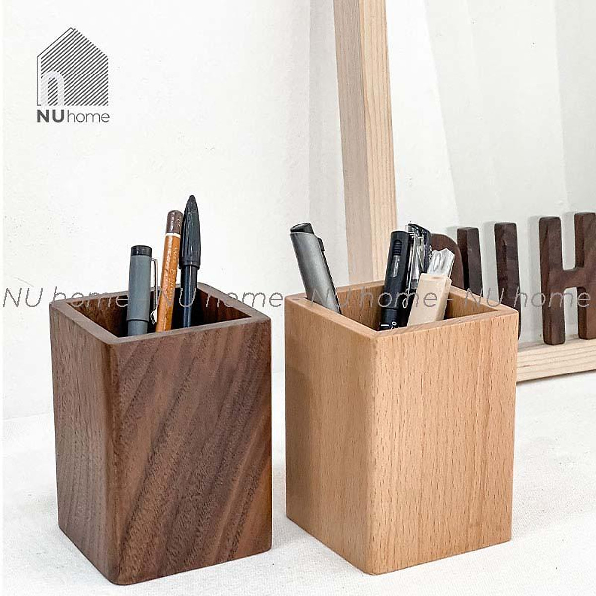 Hộp Đựng Bút Tako, Đựng Cọ Trang Điểm Để Bàn Bằng Gỗ Cao Cấp, Thiết Kế Đơn Giản Theo Phong Cách Nhật Bản - Mẫu 1 - Nâu Đậm | Nuhome | Tiki