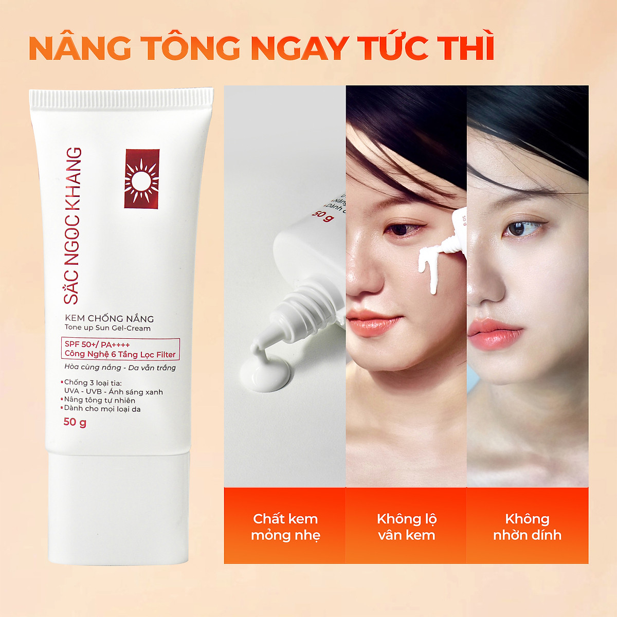 Kem chống nắng SẮC NGỌC KHANG 50G chống nắng phổ rộng với 6 màng lọc Filter