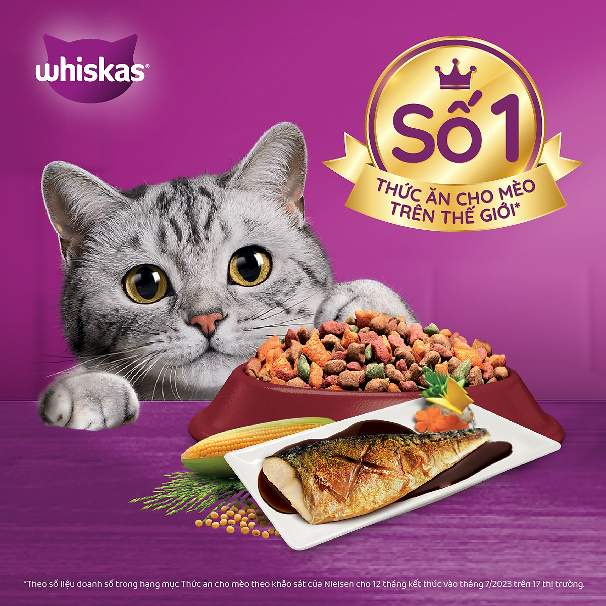 Thức Ăn Cho Mèo Whiskas Adult 1+ Years Vị Saba Nướng 1.2kg/Túi