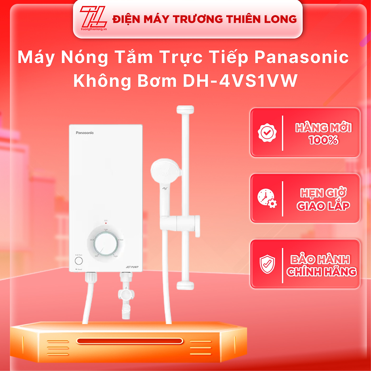 Máy nước nóng trực tiếp Panasonic 4500W (KHÔNG BƠM) DH-4VS1VW Mẫu mới - HÀNG CHÍNH HÃNG - CHỈ GIAO HCM