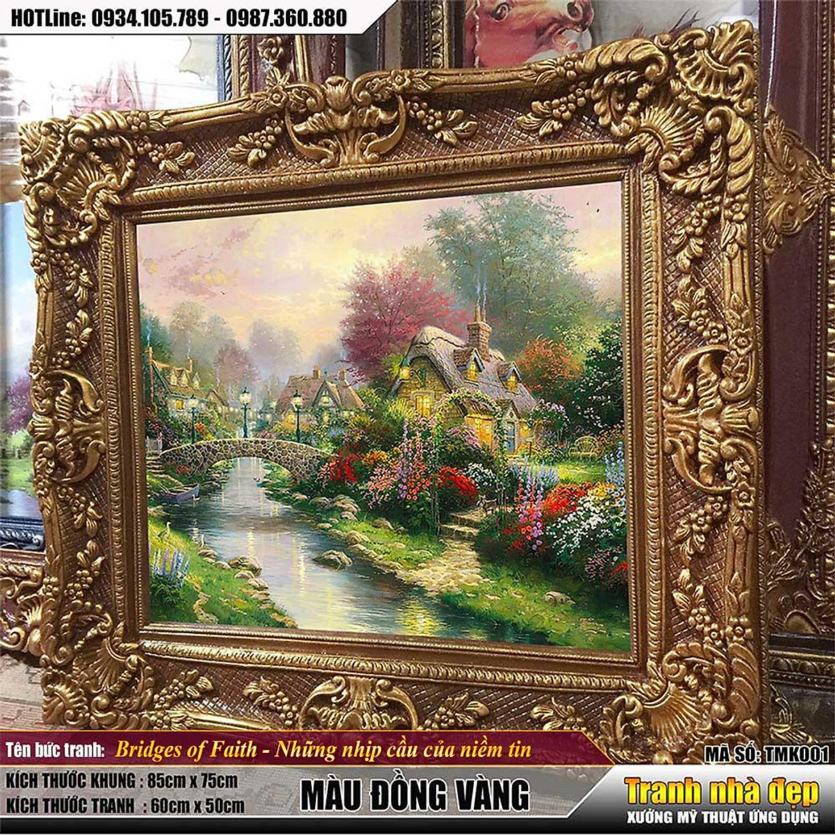 Mua Bức tranh phong cảnh. Tranh châu âu cổ điển khung đúc, KT 85x75cm. -  ĐỒNG VÀNG - B01 tại Tranh nhà đẹp