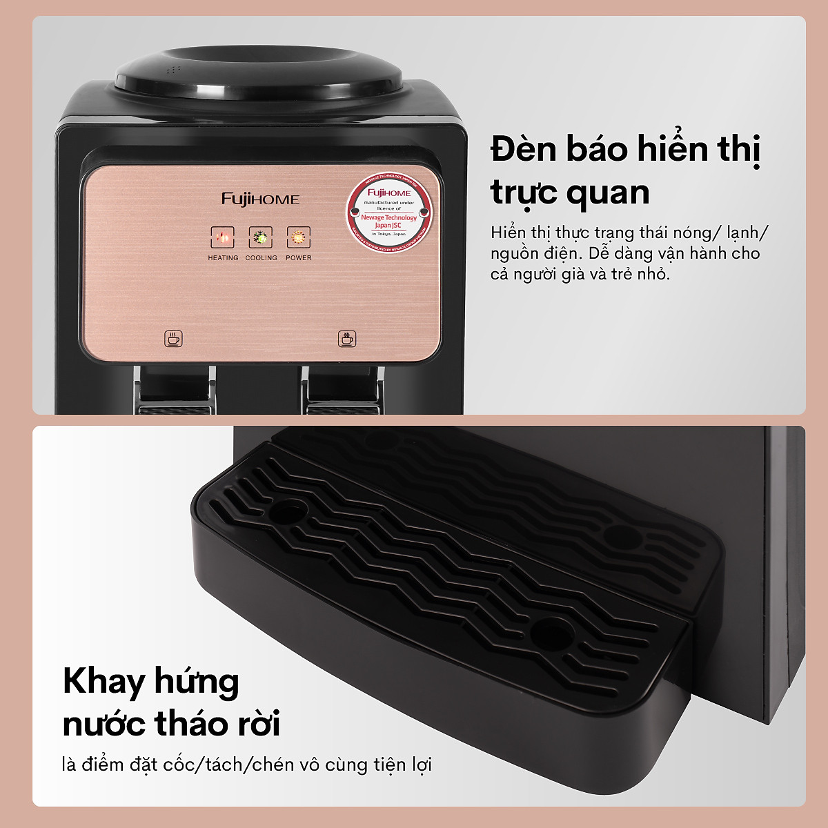 Cây nước nóng lạnh để bàn mini FUJIHOME, máy nước uống nóng lạnh mini tiết kiệm điện - Hàng chính hãng