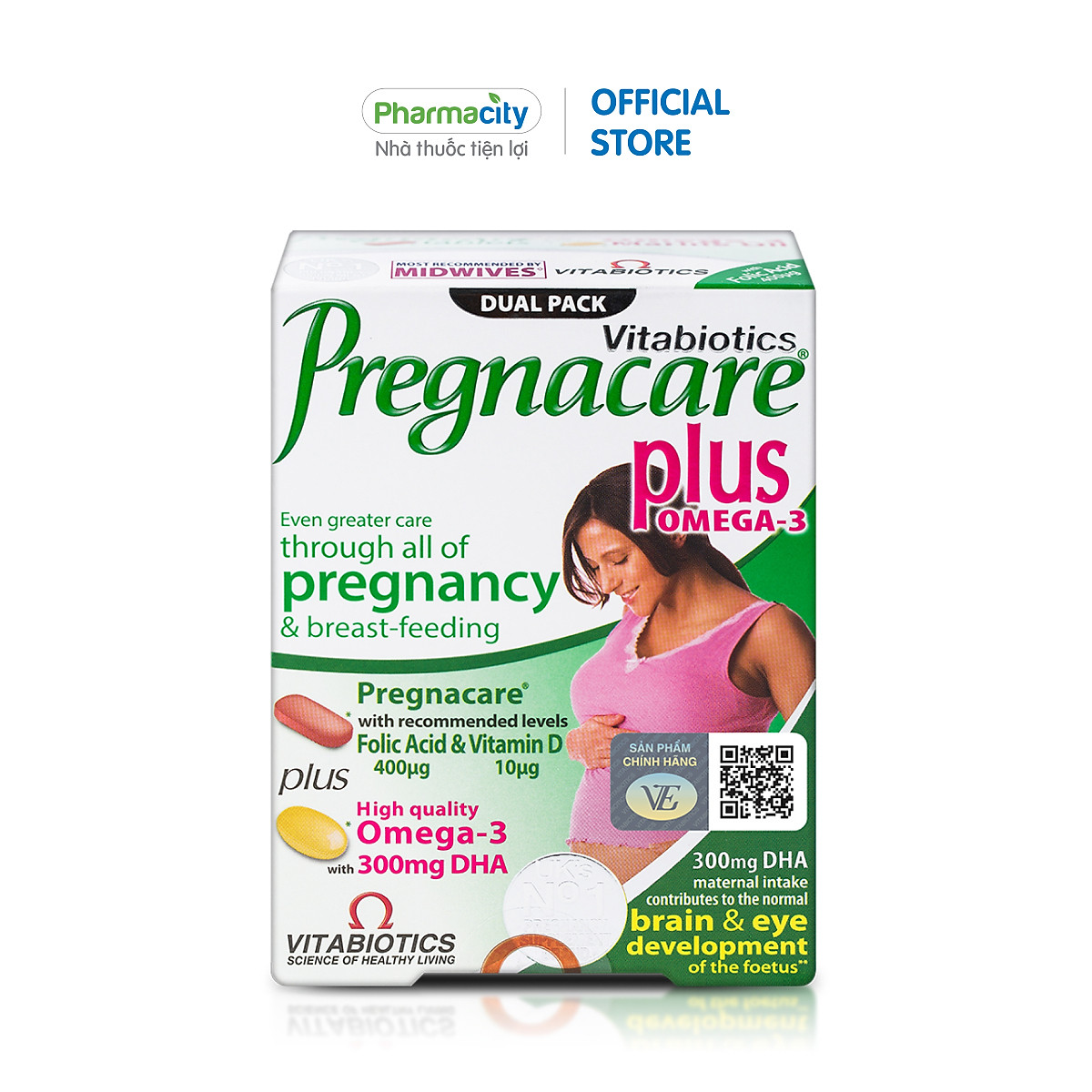 Viên bổ sung vitamin và khoáng chất Vitabiotics Pregnacare Plus Omega 3 tăng cường sức khỏe cho phụ nữ mang thai và cho con bú (Hộp 56 viên)