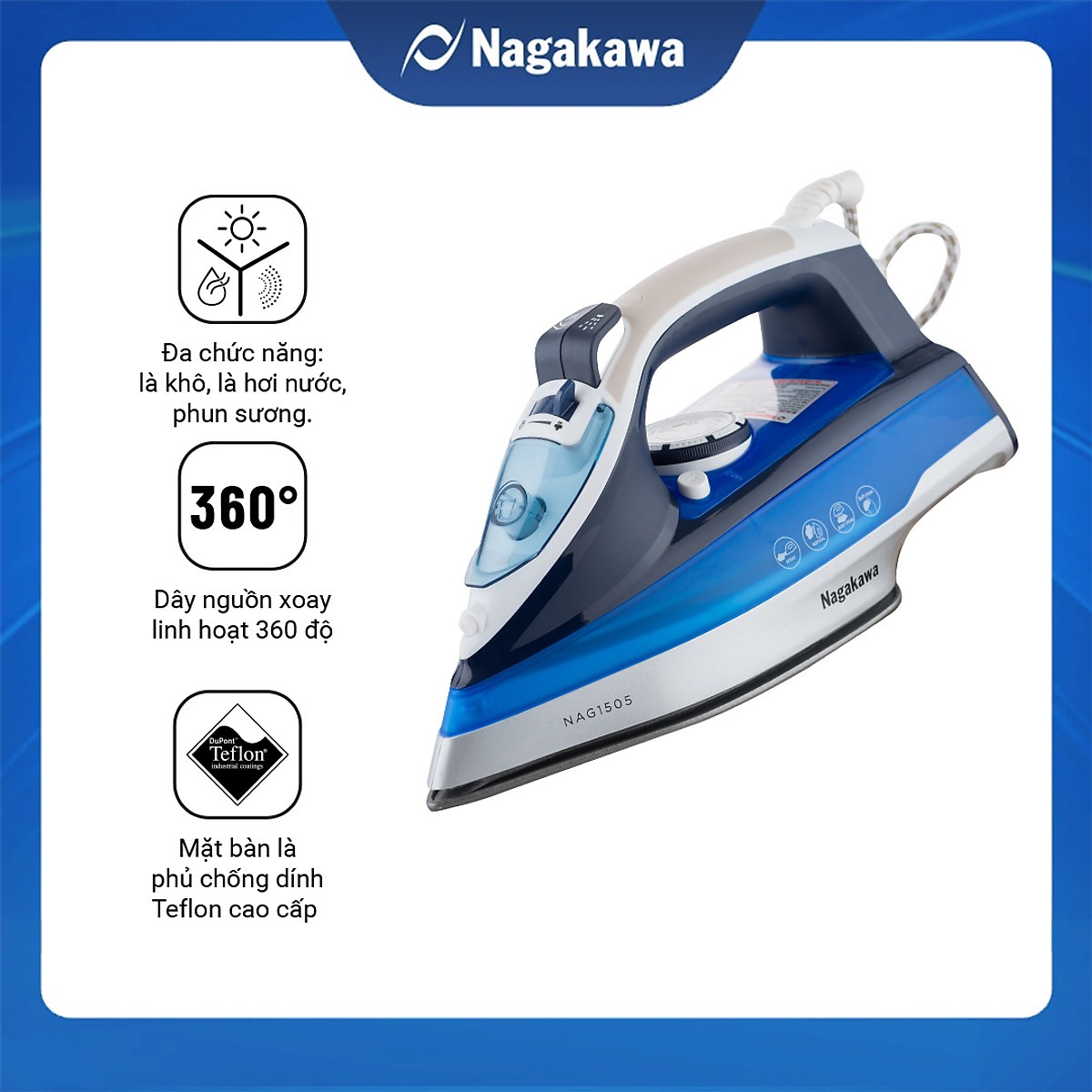 Bàn Ủi Hơi Nước Nagakawa NAG1505 (1200W) - Hàng Chính Hãng