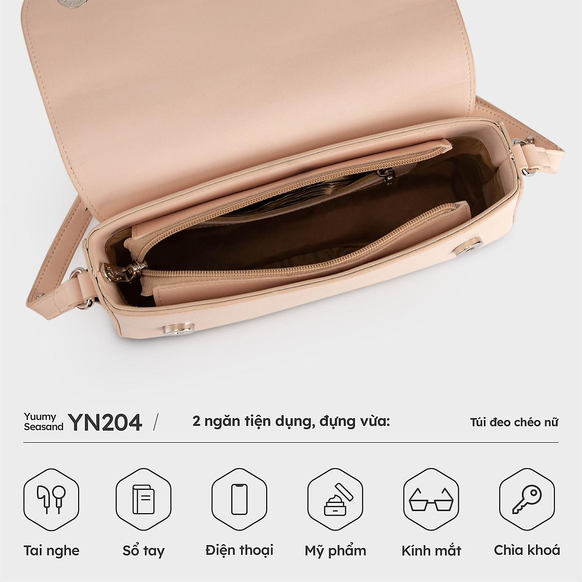 Túi đeo chéo da nữ phối nắp đơn giản YUUMY Seasand YN204