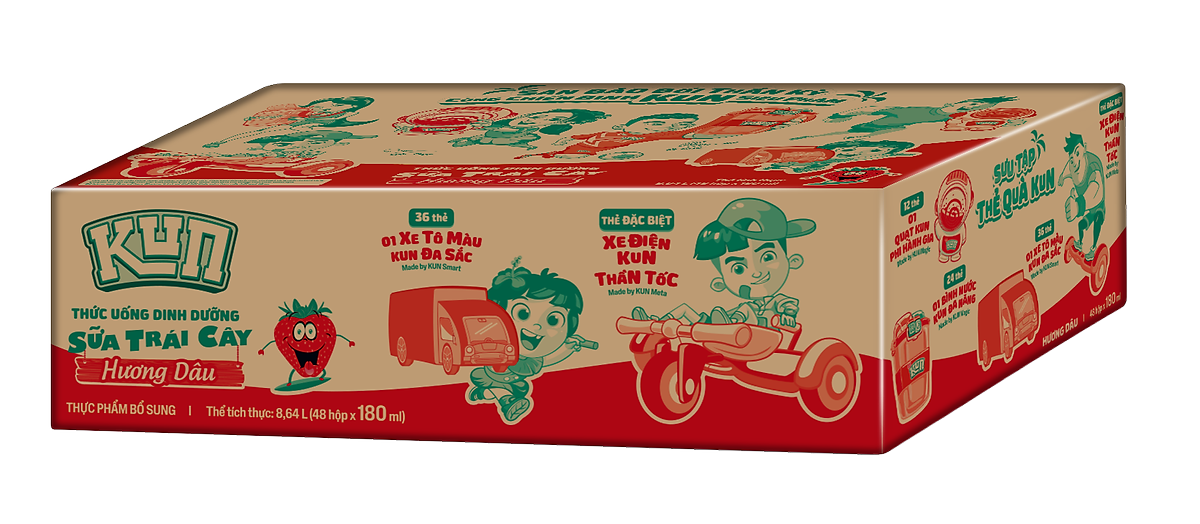 Thùng 48 Hộp Sữa Trái Cây KUN Hương Dâu 180ml/hộp(thẻ cào)