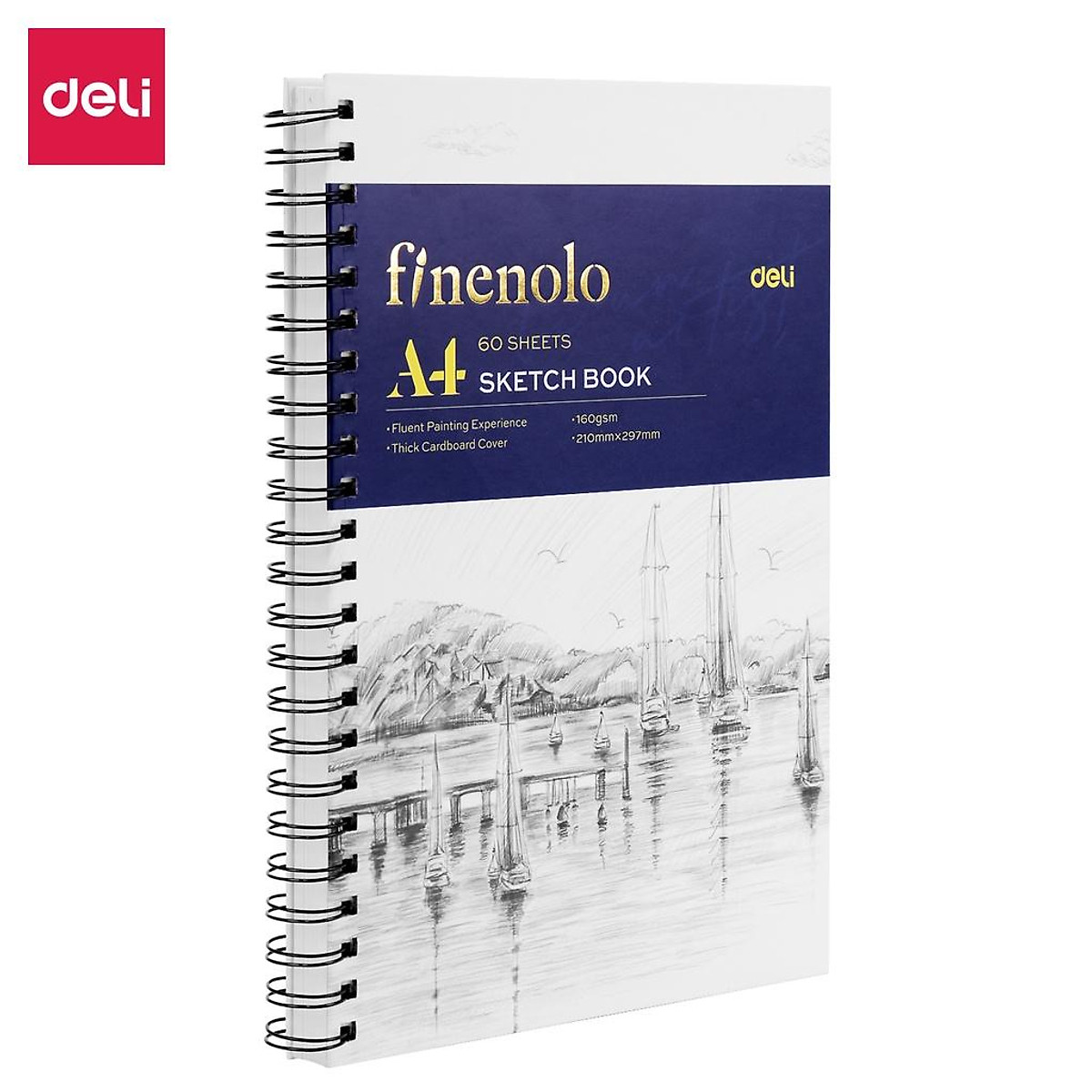 Sổ Tay Vẽ Phác Thảo 160gsm 120 Trang Finenolo Deli - Sketchbook Giấy Trơn Gáy Xoắn Ngang Và Dọc - Vẽ Kí Hoạ Phác Thảo Chì, Màu Nghiệp Dư, Chuyên Nghiệp