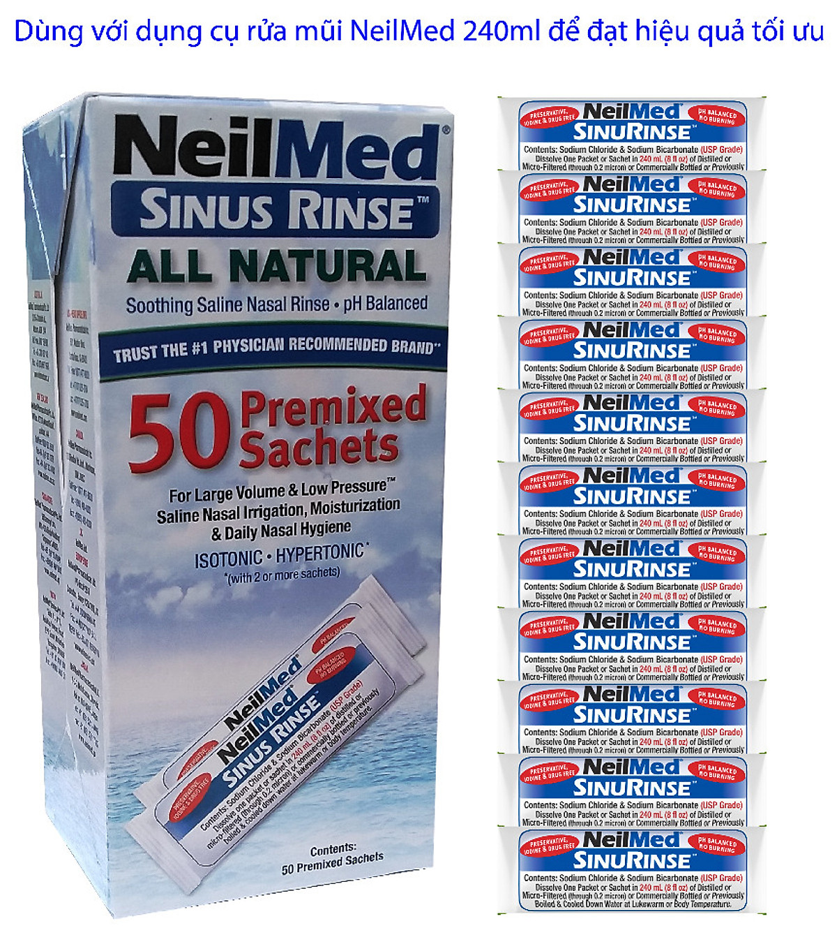 Gói Hỗn Hợp Muối Rửa Mũi Xoang Người Lớn- NeilMed SinusRinse Adult 50 Sachets - Xuất xứ Mỹ.( Hộp 50 gói)