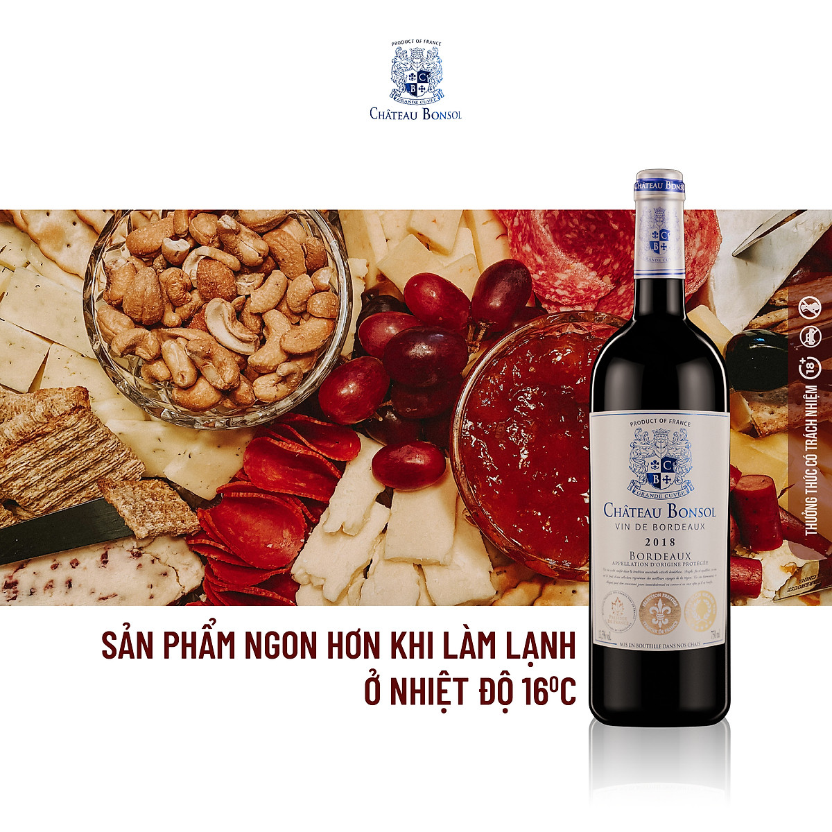 {Freeship 50K} Rượu Vang Đỏ Château Bonsol Bordeaux Appellation D'Origine Protégée 2018 - Nồng Độ 13.5%. [Không hộp]