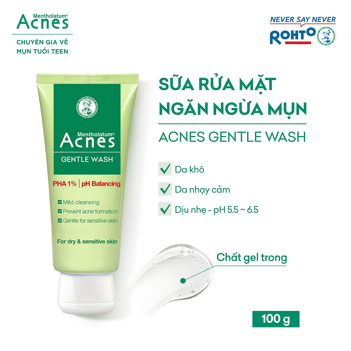 Sữa rửa mặt ngăn ngừa mụn dạng gel Acnes Gentle Wash 100g