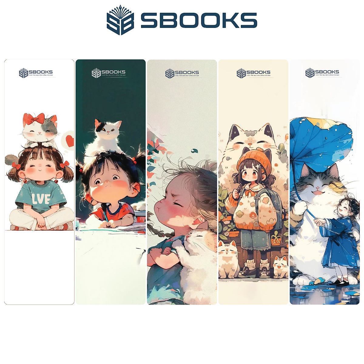 5 Cái Bookmark Kẹp Sách, Dấu Trang Hoạ Tiết Bé Và Mèo - SBOOKS