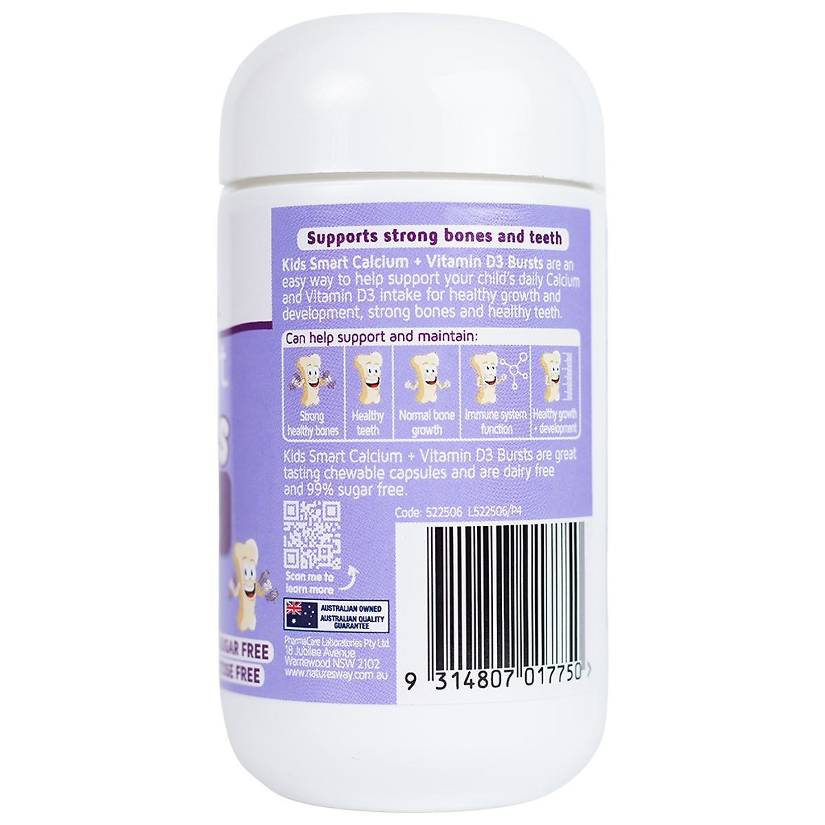 Nature’s Way Kids Smart Bursts Calcium - Bổ sung Vitamin D3 giúp hấp thụ Canxi cho bé từ 6 tháng tuổi nhập khẩu từ Úc (50 viên/ lọ)