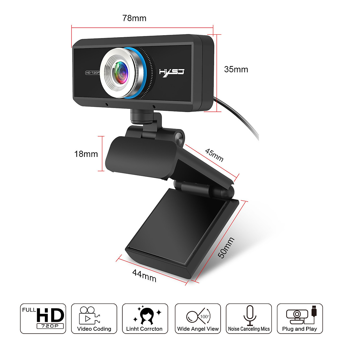 Webcam HXSJ S4 HD 1080P USB3.0 2.0 Có Thể Điều Chỉnh 360° Kèm Mic Cho Cuộc Gọi Video - Hàng Chính Hãng