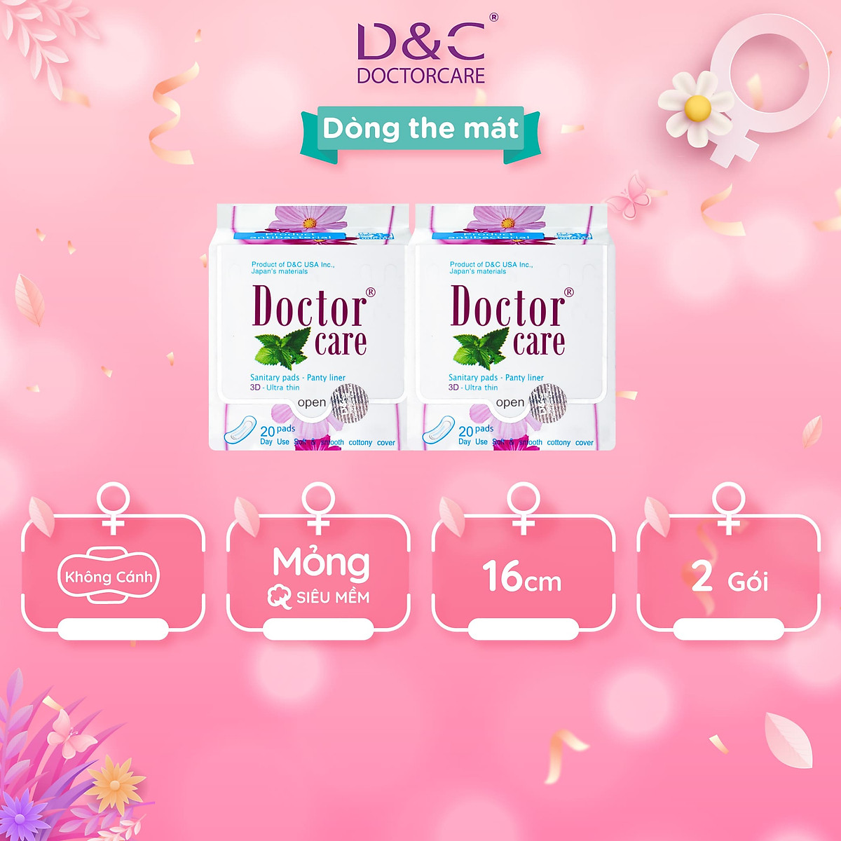Combo 2 Băng vệ sinh hàng ngày Doctor Care tinh chất thảo dược 16 cm