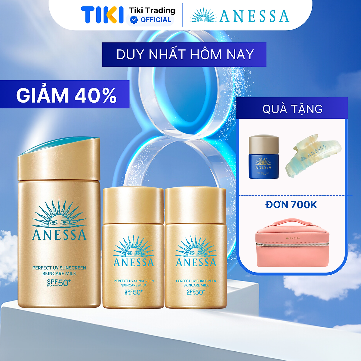 Bộ sản phẩm Kem chống nắng dạng sữa dưỡng da kiềm dầu bảo vệ hoàn hảo (Anessa Gold Milk 60ml + Gold Milk 20ml x2)