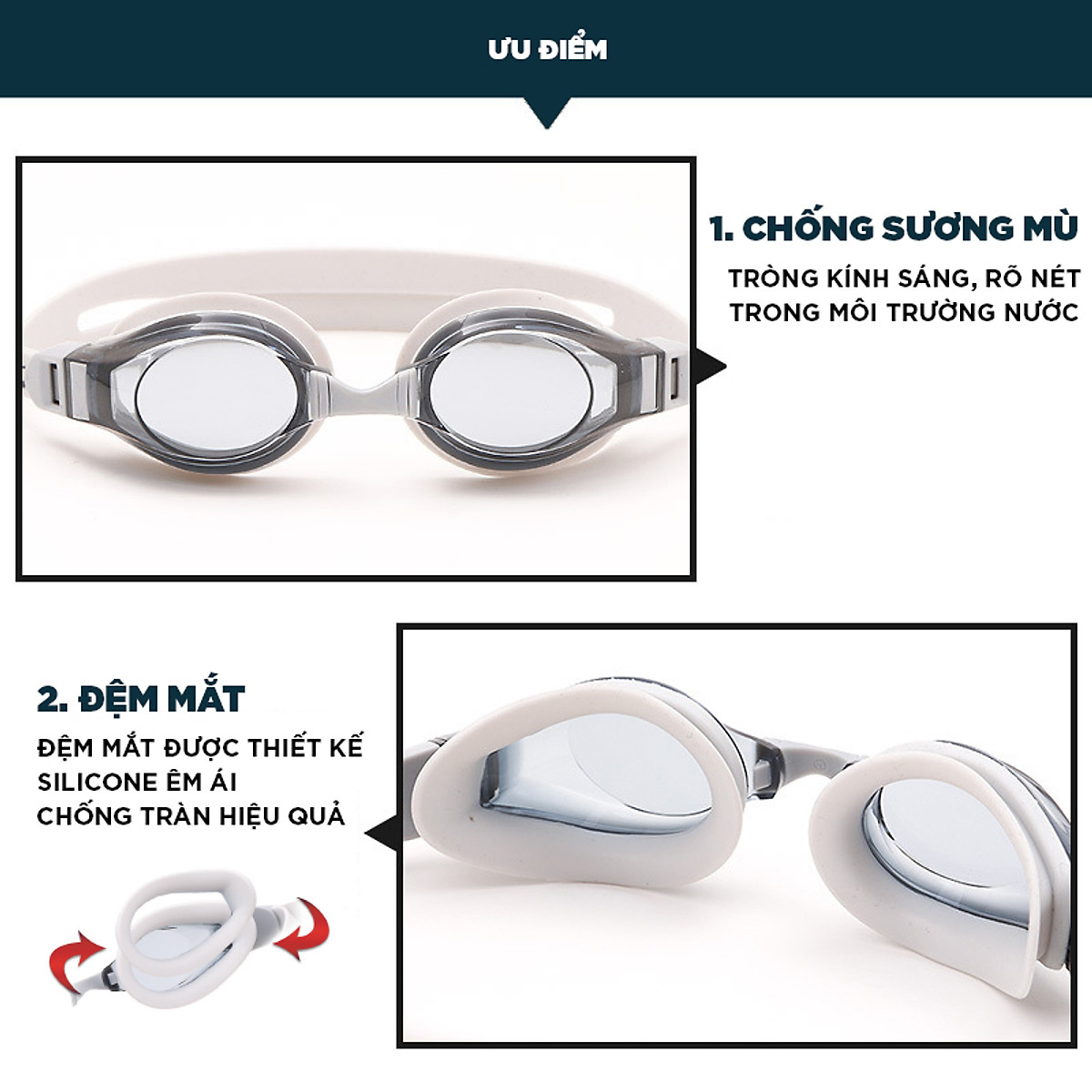 Kính Bơi Cận Từ 2 Đến 7 Độ Kính Bơi Người Cận Dây Đeo Êm Ái Chông Sương Thời Trang Cleacco SG1670 Boro Sport