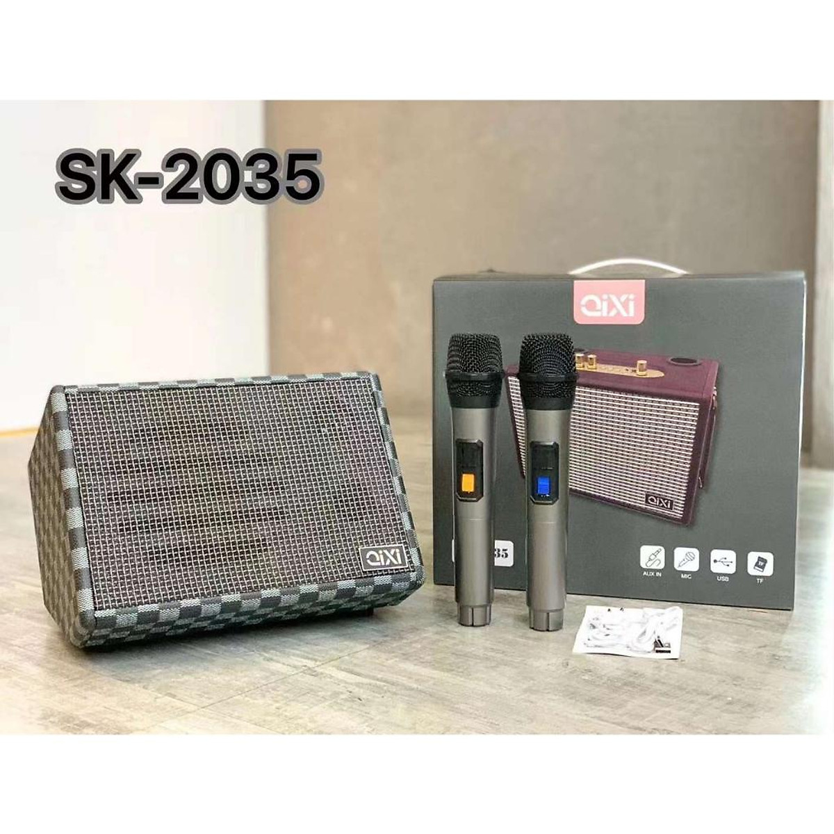 Oa Bluetooth Karaoke Qixi SK-2035 Âm Thanh Siêu Đỉnh Tặng Kèm 2 Tay Mic Không Dây, Thiết Kế Cực Đẹp