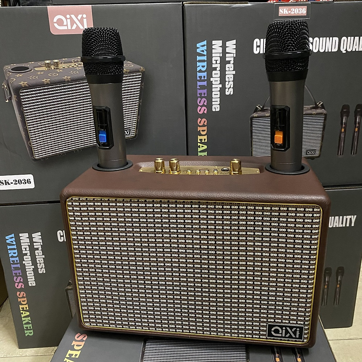 Loa Bluetooth Karaoke QIXI SK-2036 , Tặng Kèm 2 Micro Không Dây Cao Cấp , Hát Karaoke Nghe Nhạc Bass mạnh -Hàng Chính Hãng