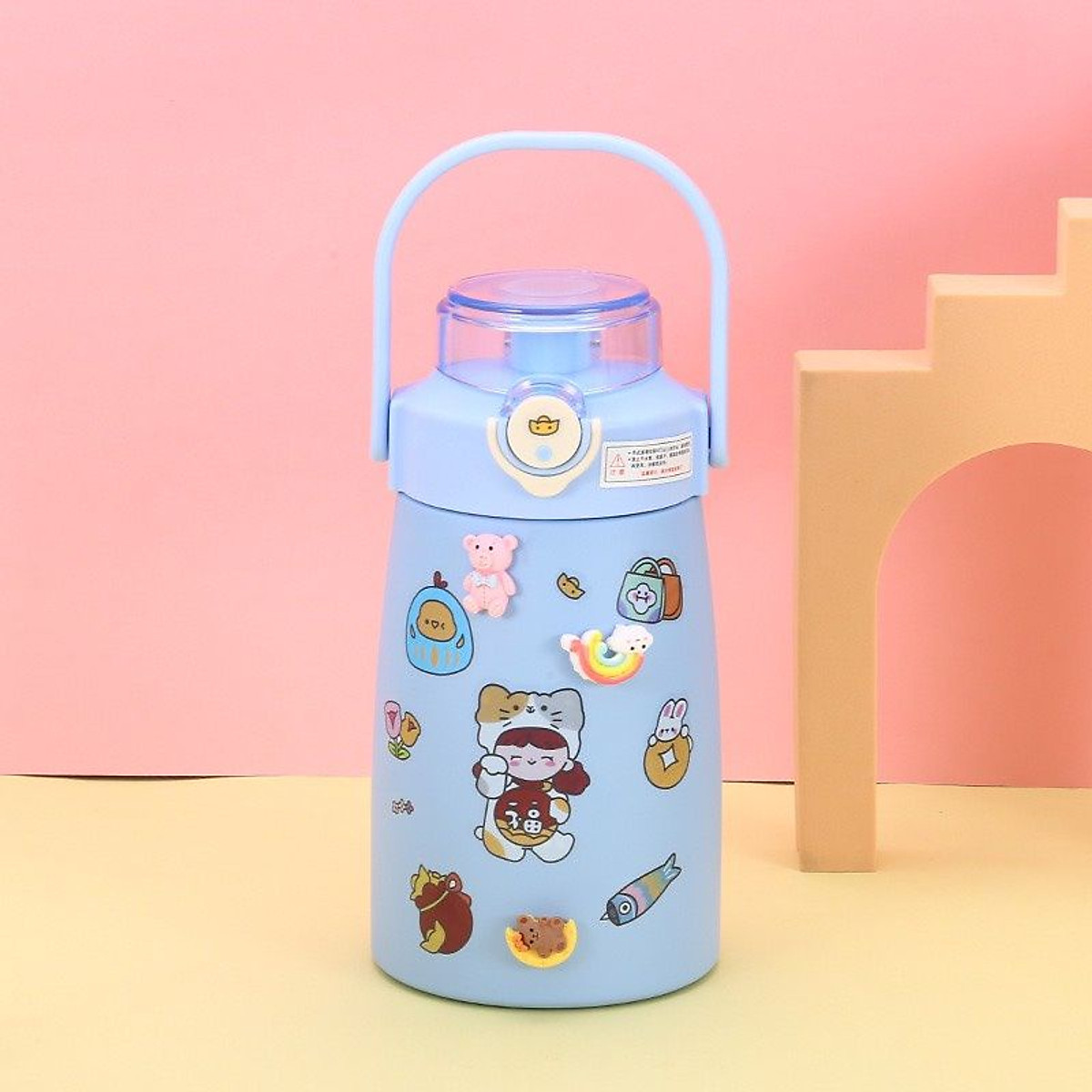 Bình Nước Giữ Nhiệt Cute 800ml Chất Liệu Inox 304 Giữ Nhiệt Không Gỉ Nóng Lạnh 24 Giờ Kèm Ống Hút Và Sticker - Hàng Loại 1 - Chính Hãng MINIIN