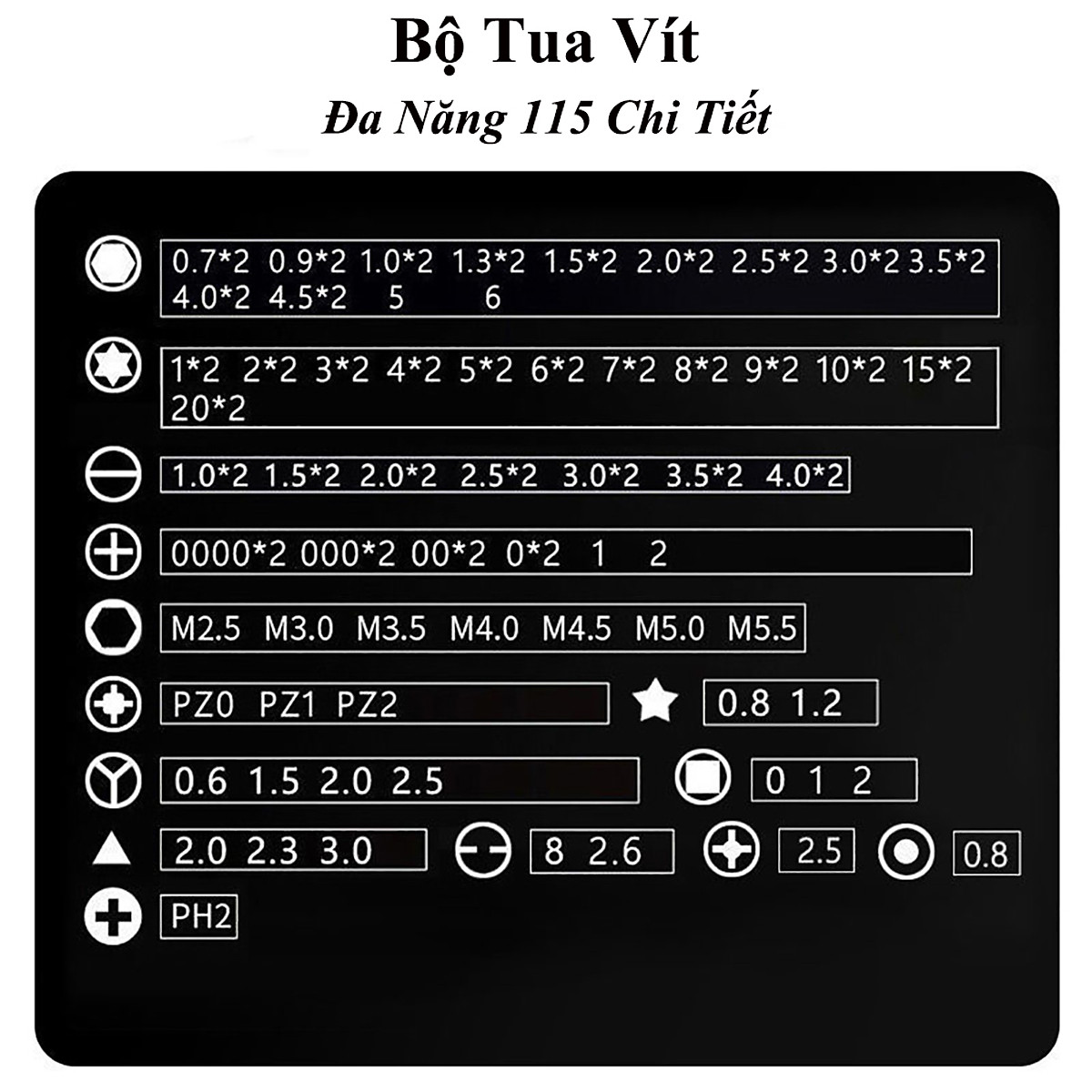 Bộ tô vít đa năng ABG 115+ đầu vít khác nhau chuyên dụng dùng để sửa chữa laptop, đồng hồ điện thoại