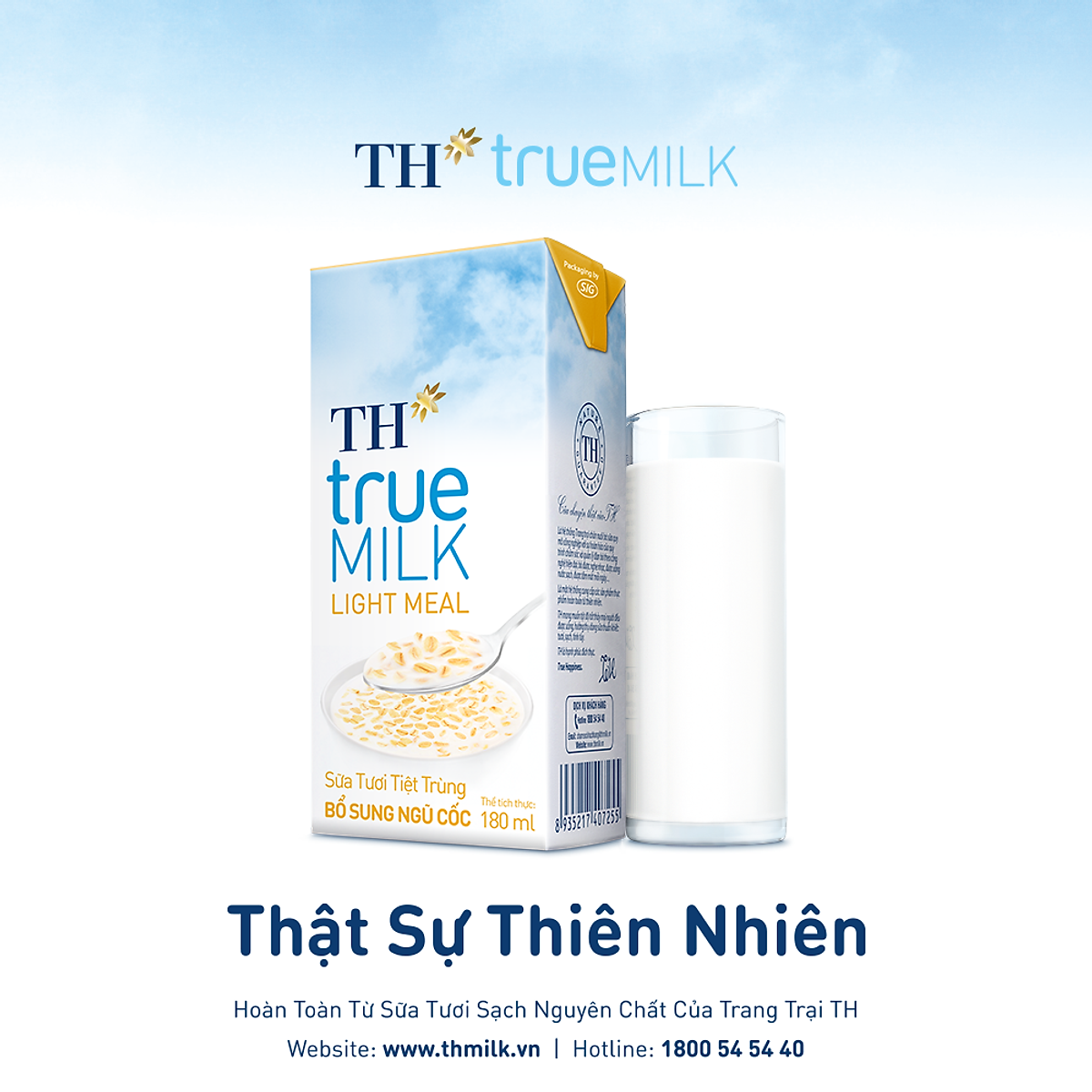 Thùng 48 hộp sữa tươi tiệt trùng bổ sung ngũ cốc TH true MILK LIGHT MEAL 180 ml (180 ml x 48)