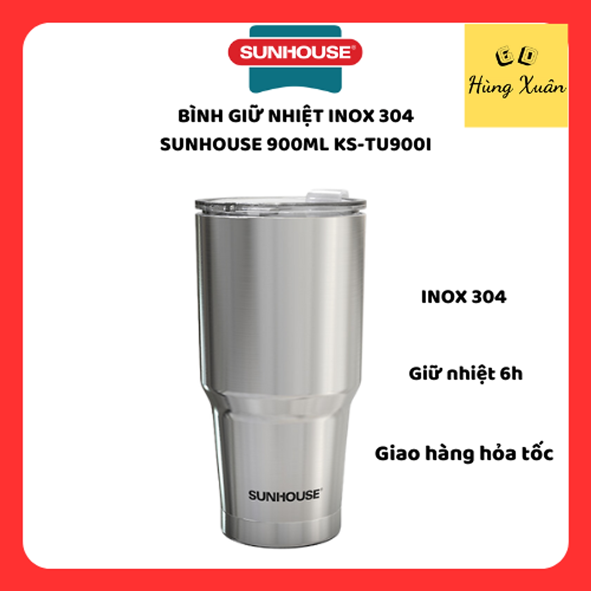 Bình giữ nhiệt inox 304 Sunhouse 900ml KS-TU900I