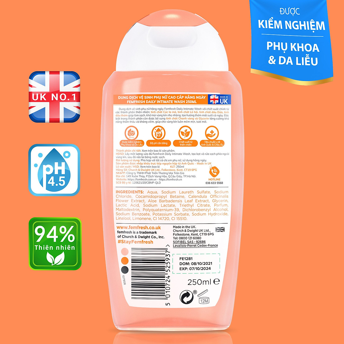 Dung dịch vệ sinh cho cả nữ và nam Femfresh Anh giúp làm sạch sẽ, thơm mát, ngăn ngừa viêm, ngứa, nấm phụ khoa - OZ Slim Store