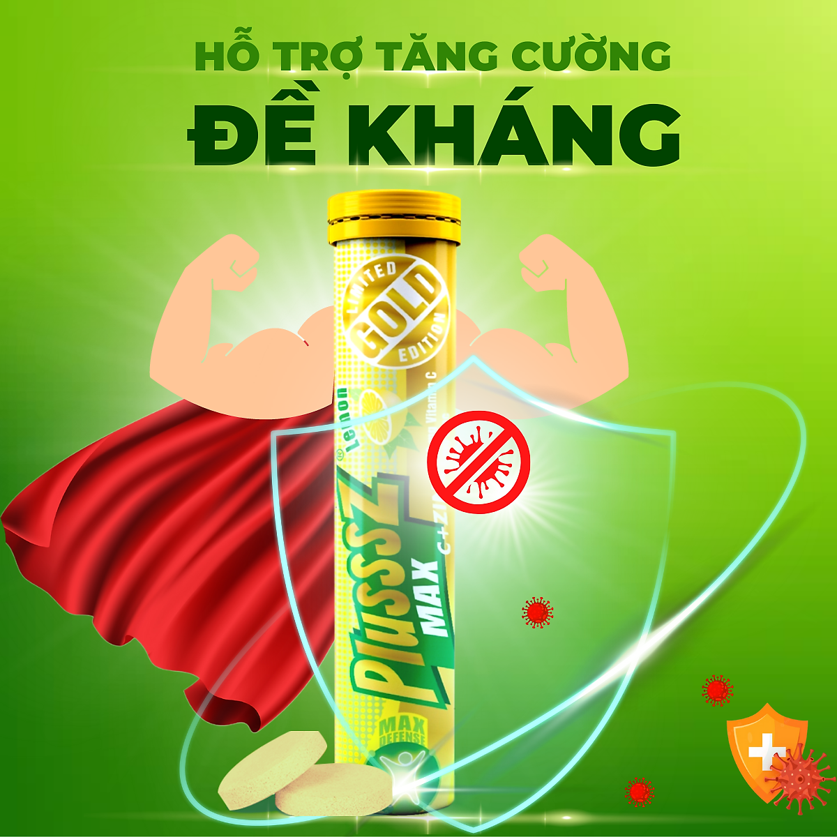 Viên sủi Plusssz Max Vitamin C & ZinC bổ sung vitamin C và kẽm vị chanh không đường hỗ trợ đề kháng, vững vàng sức khỏe (Tuýp 20 viên sủi).