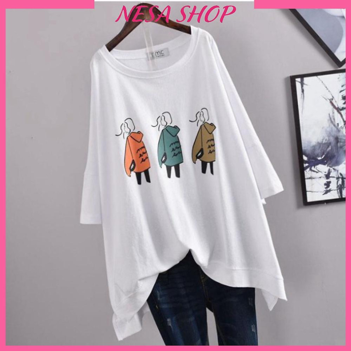 Áo thun nam nữ form rộng tay lỡ NeSa Shop, Áo thun kiểu, chất liệu thun cotton co giãn, áo phông in hình 3 Cô gái