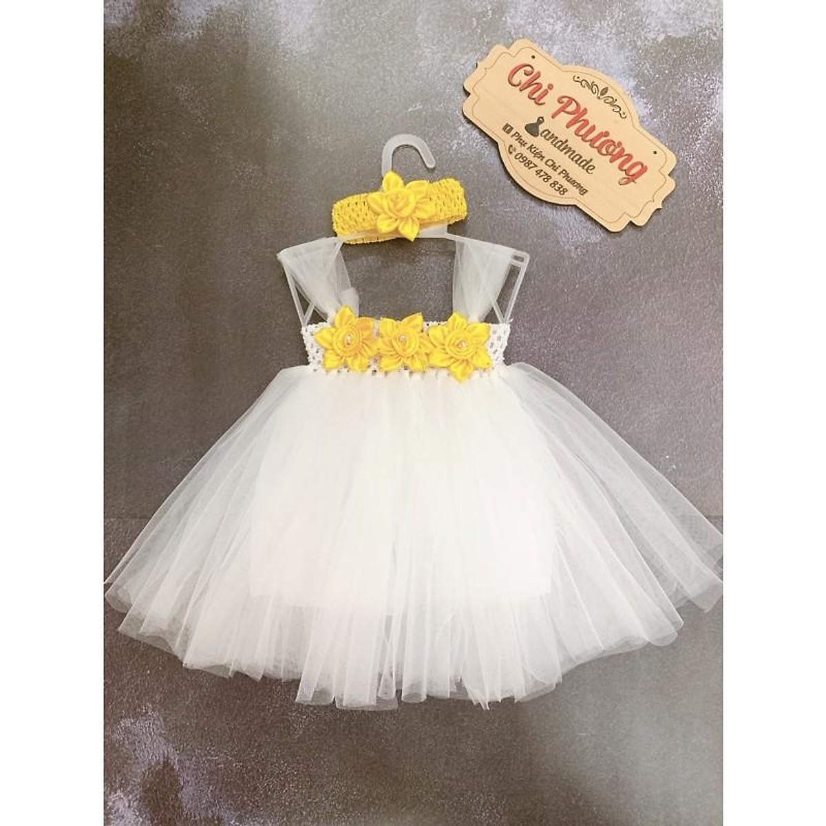 Váy Công Chúa Cho Bé ️️Hoa Hồng ️Hoa Vàng - Trắng Hoa Vàng,1-6 Tháng (5-7Kg) | Chi Phương Tutu | Tiki