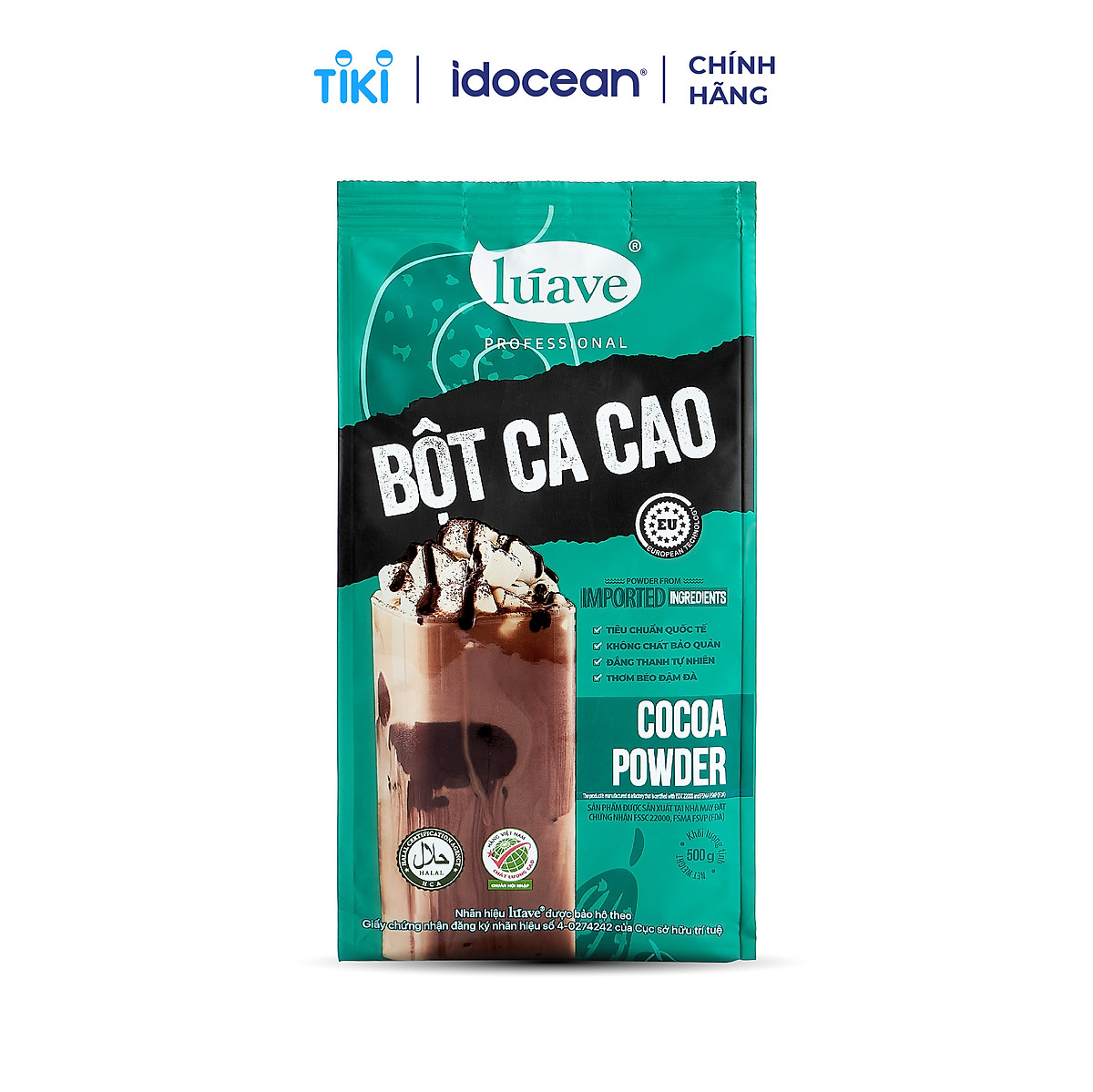Bột Cacao LÚAVE 500g (Bột Ca cao hương vị đắng béo tự nhiên, đậm đà, có thể dùng pha chế nhiều thức uống, làm bánh, kem)