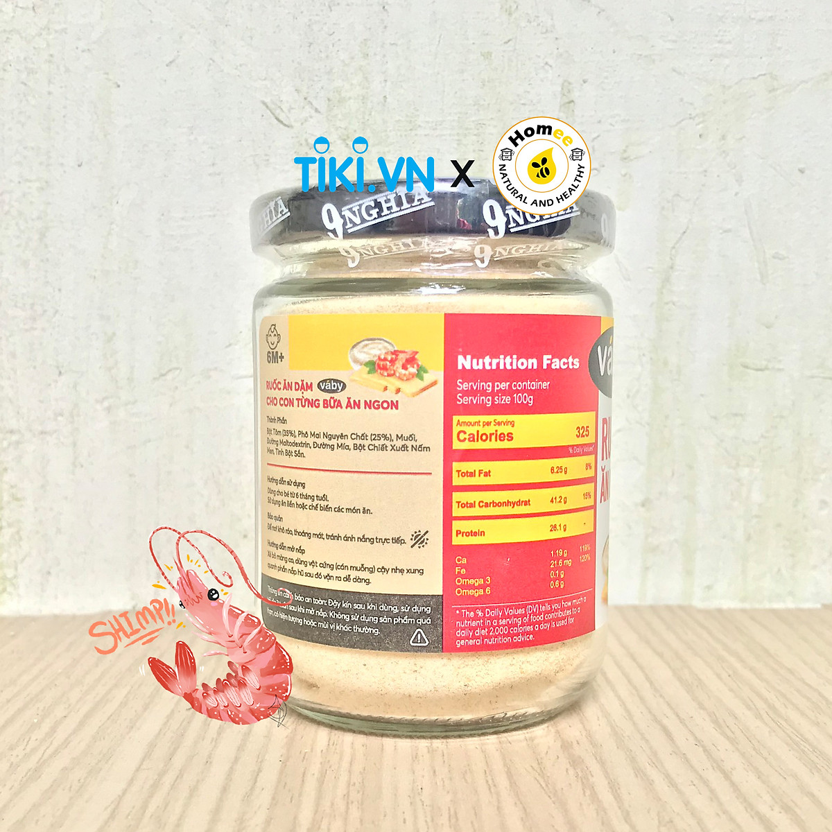 Bột ruốc ăn dặm Tôm & Phô Mai dành cho bé VABY hủ 90g - Gia vị nêm và rắc dành cho bé từ 6 tháng tuổi