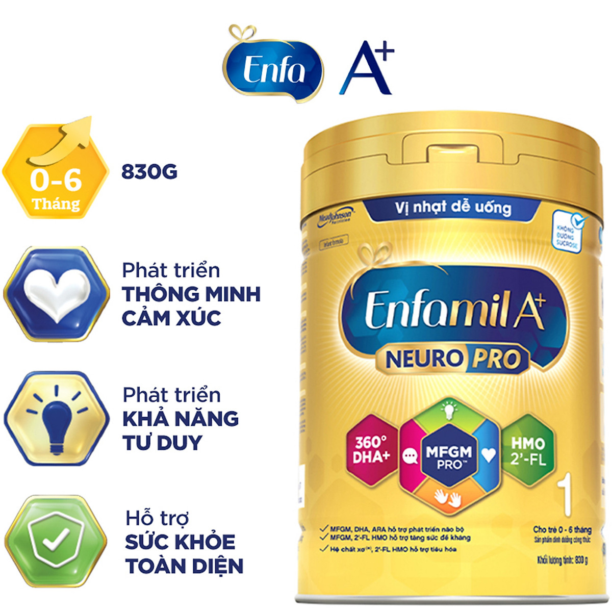 Combo 6 lon sữa bột Enfamil A+ NeuroPro 1 với 2’-FL HMO cho trẻ từ 0 – 6 tháng tuổi– 830g