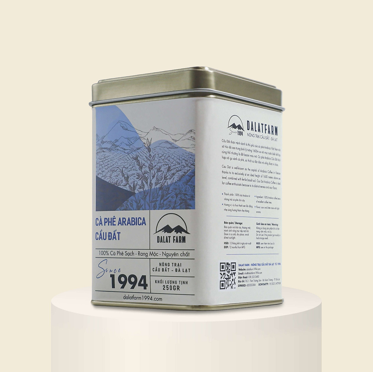 Cà Phê Arabica Cầu Đất Rang Mộc DalatFarm - Hộp 250Gr