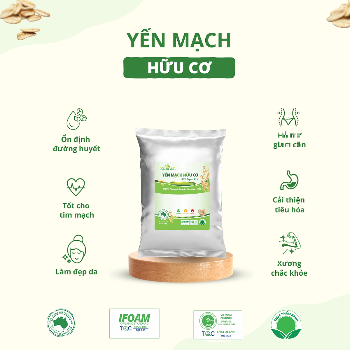 Yến Mạch Hữu Cơ Xuân An [ko đường] Túi 3Kg (Giảm 30%)