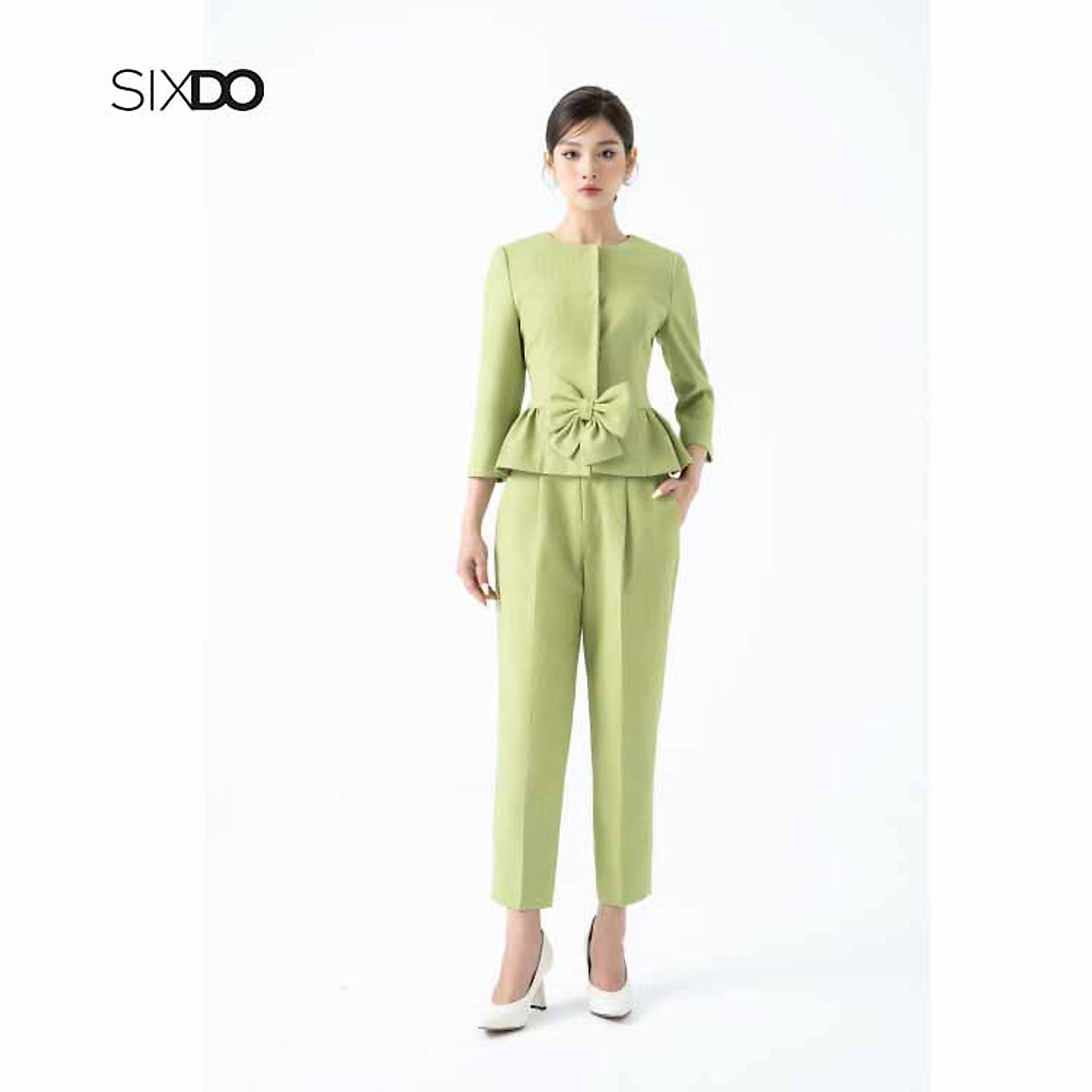 Set Công Sở NK Fashion Áo Cổ Vest Tay Lỡ Kèm Quần Ống Suông Lưng Cao