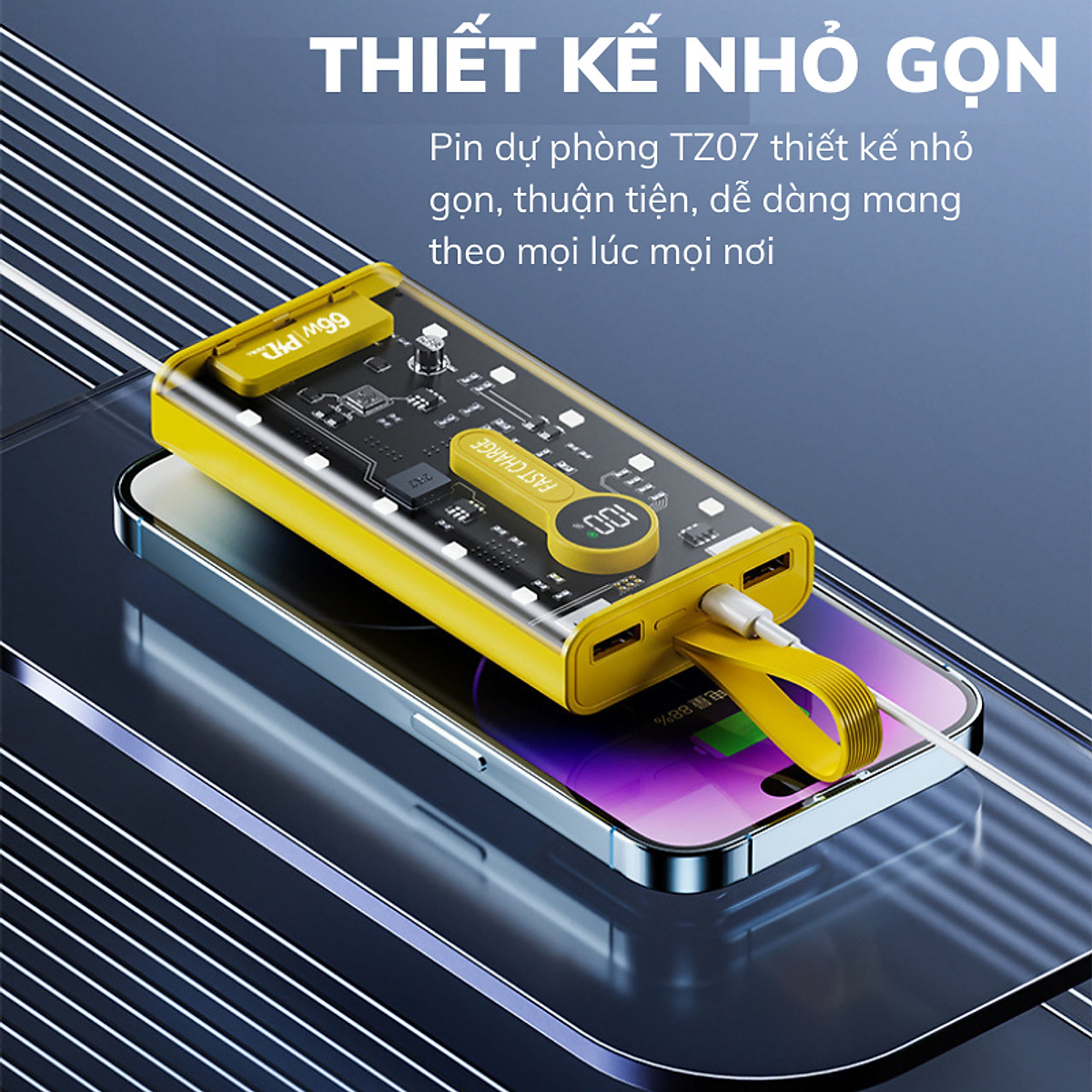 Sạc Dự Phòng 20000mAh - 66W Siêu nhanh sạc nạp dùng bộ vi mạch thế hệ mới - Hàng nhập khẩu
