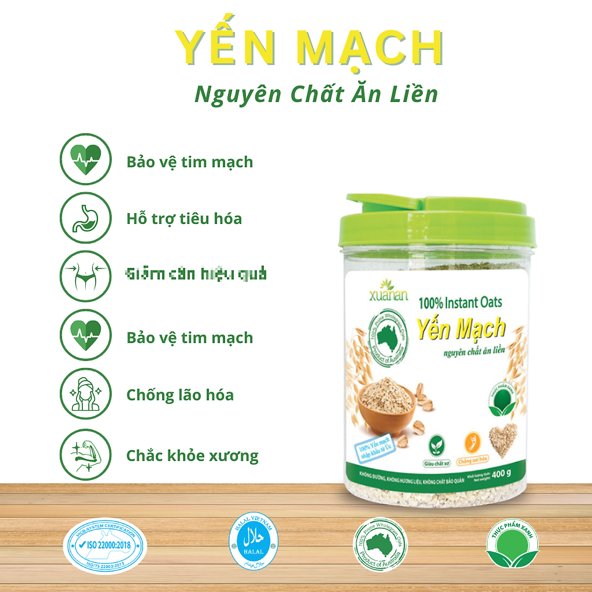 Combo 2 Hộp Yến Mạch Nguyên Chất Ăn Liền Xuân An [ko đường] 400G(Tặng Kèm 2 Túi Yến Mạch 150G)