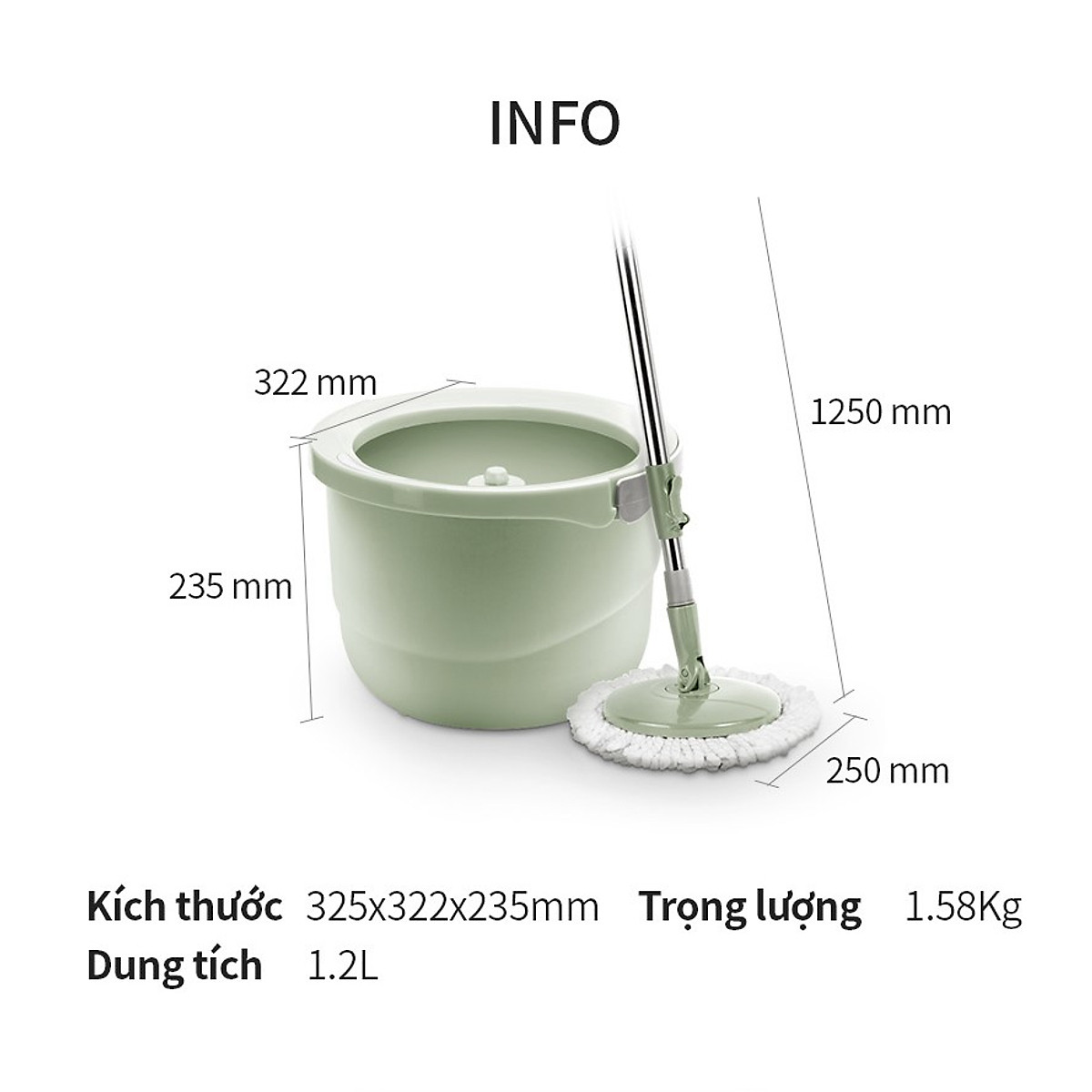 Bộ cây lau nhà Lock&Lock ETM498MITS2 SPIN MOP - Hàng chính hàng, xoay 360 độ và tặng kèm 3 bông lau - JoyMall