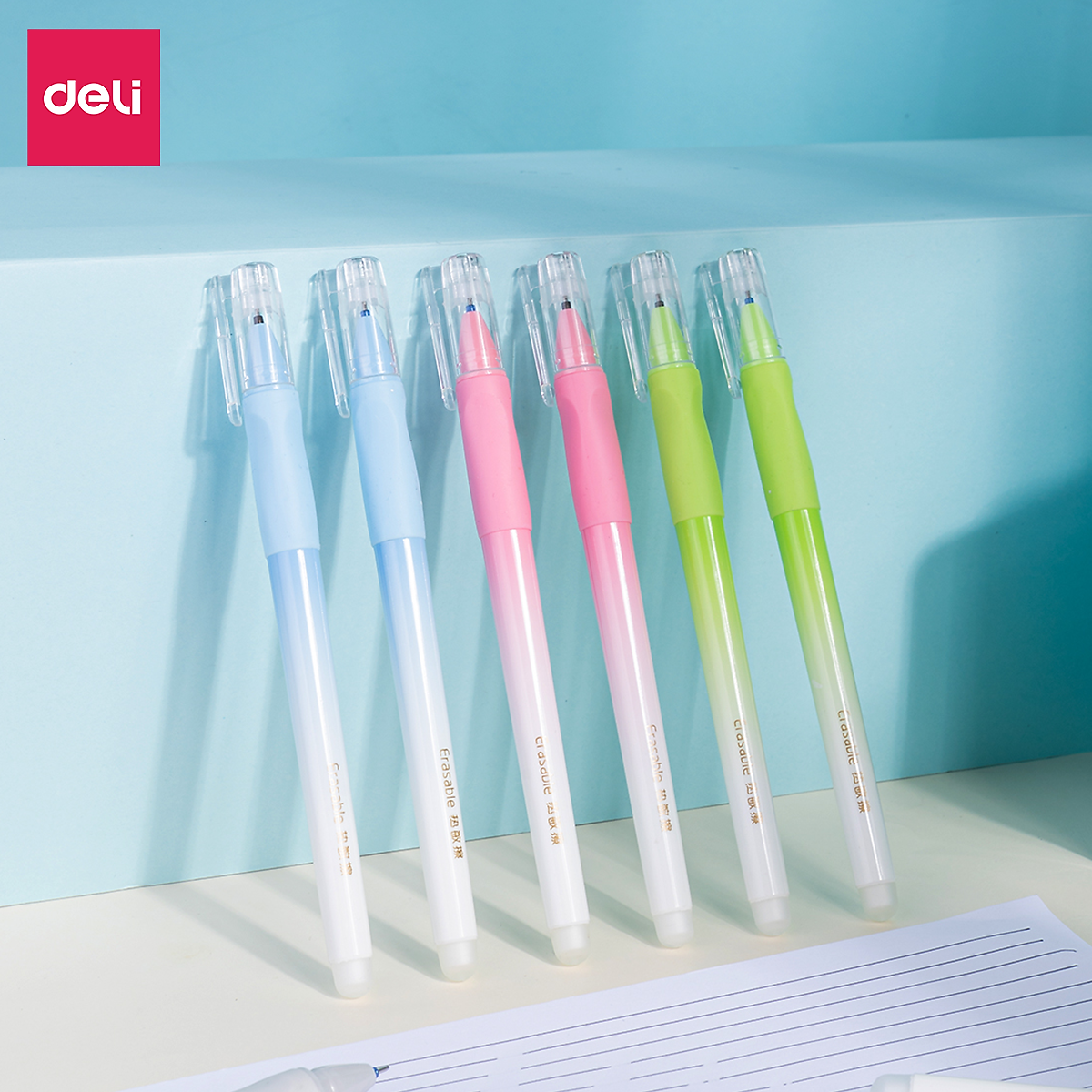 Bút gel xóa được có nắp đậy Deli - ngòi 0.5mm - mực Xanh/ Đen - A660