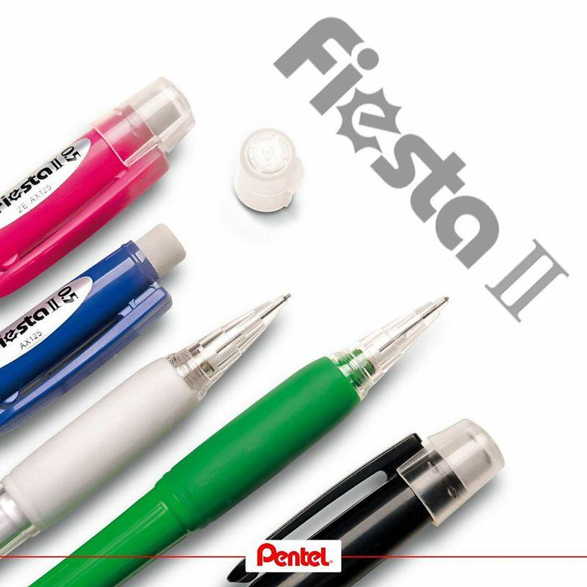 Bút Chì Kim Pentel Fiesta AX105 (0.5mm) và AX107 (0.7mm) | Thiết Kế Thân Trong Đẹp Mắt | Trang Bị Đầu tẩy | 4 Màu Vỏ
