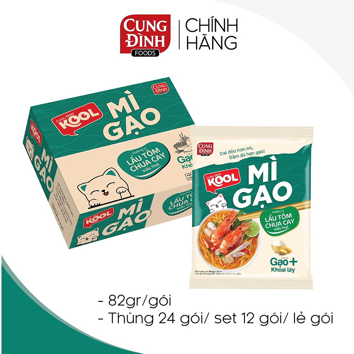 Thùng 24 Gói Mì Cung Đình Kool Mì Gạo Lẩu Tôm Chua Cay Kiểu Thái 84g