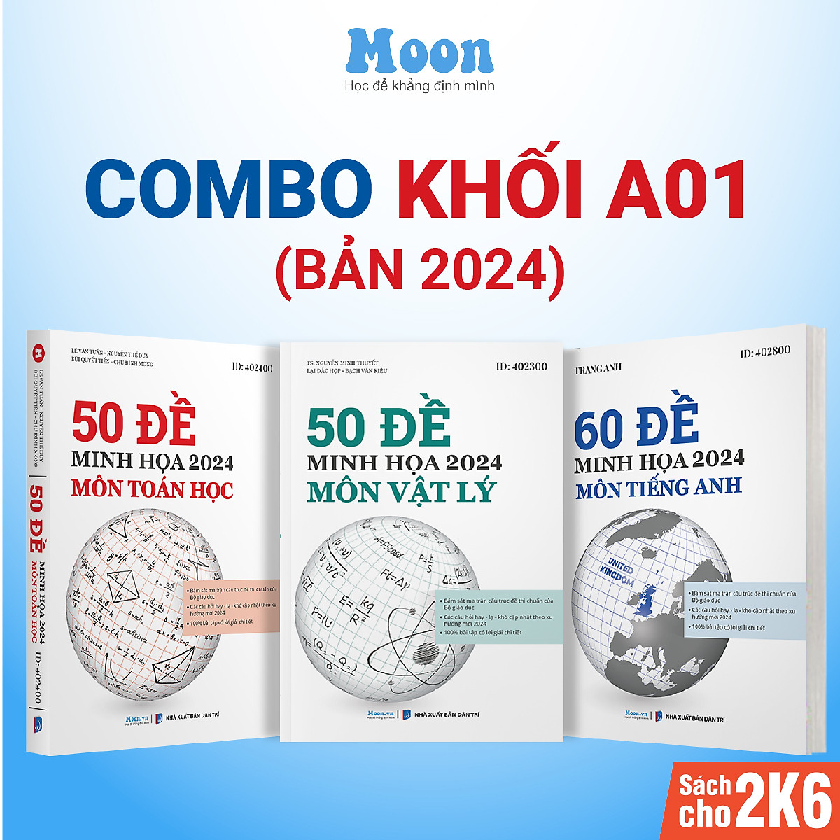 Bộ đề trắc nghiệm khối A1: 3 Sách luyện đề minh hoạ ôn thi tpht môn toán lý anh moonbookA