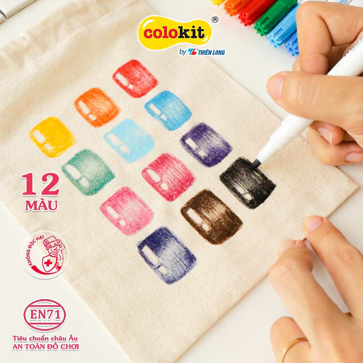 Bút vẽ lên vải 12 màu Fabric Marker Thiên Long Colokit FM-C002
