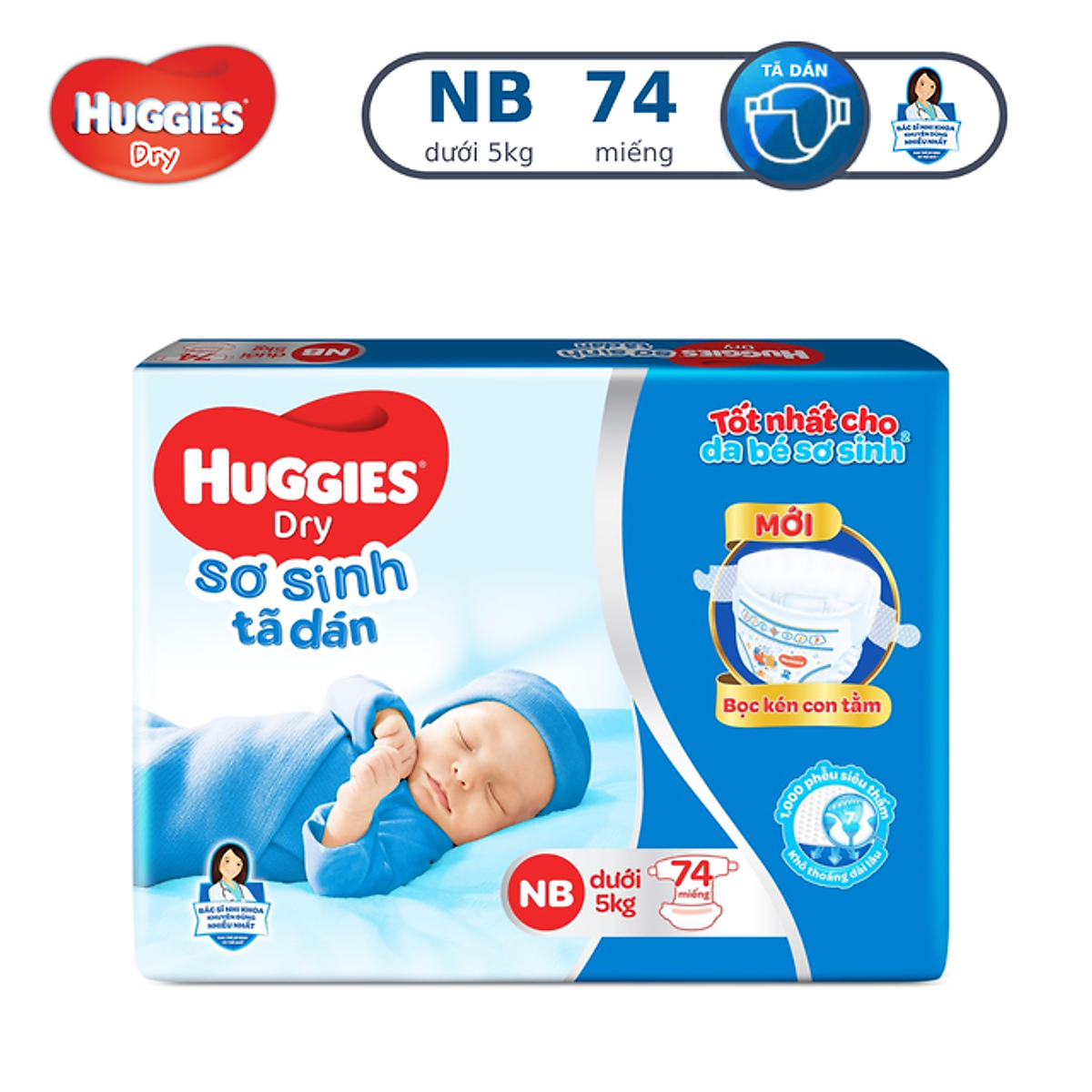 Tã dán sơ sinh Huggies NB74 (dưới 5kg) - Gói 74 miếng