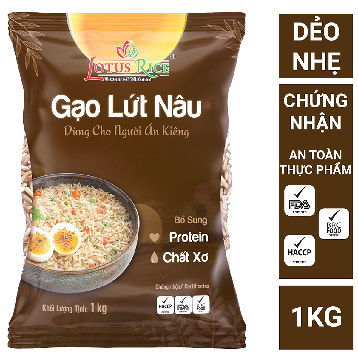 Gạo Lứt Nâu Lotus Rice 1kg - Tốt cho người ăn kiêng - Dễ ăn dễ nấu